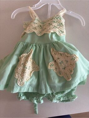 Well Dressed Wolf Mint Green Dress with Cream Lace Accents